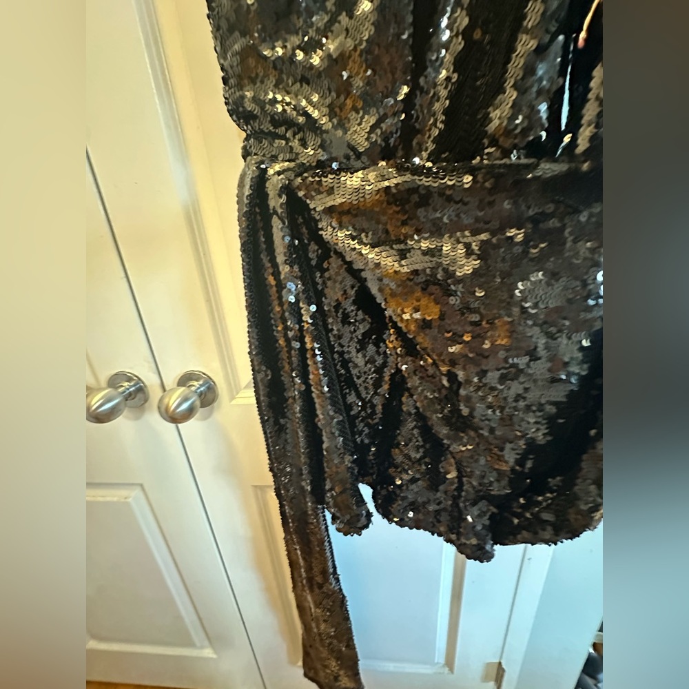 NADINE MERABI Black One-Shoulder Sequin Mini Dress - Picture 3 of 11